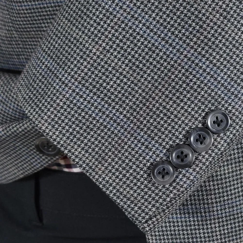 Croft‎ Barrow Men's Sport Coat Blazer Two Button Gray Houndstooth Poly Blend 44R